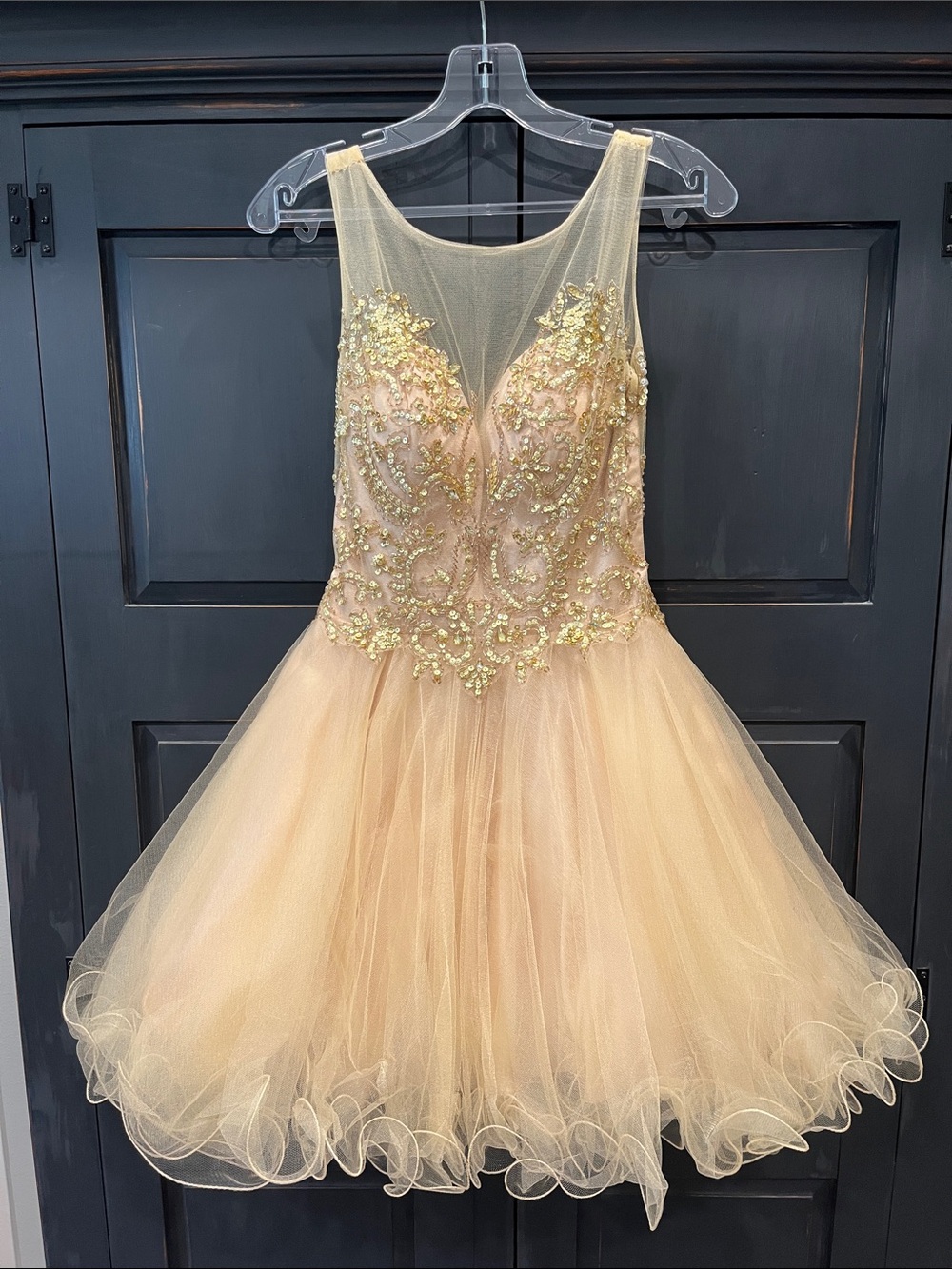 Gold Embellished Tulle Homecoming Dress